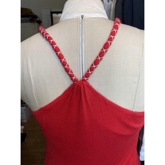 Halter Red White Embroidery Flowers Razor Back Tank Summer BOHO Gypsy Peasant M - Picture 6 of 8